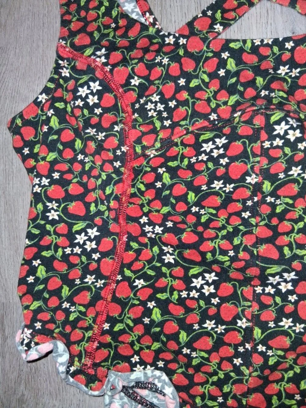 Free People Red Strawberry Fruit Black Corset Tank Top Ruffled Shirt Size Large